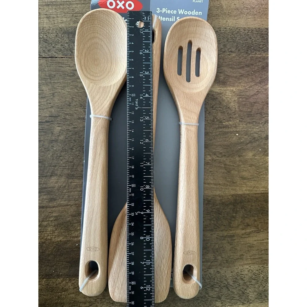OXO 3 Piece Kitchen Wooden Spoon Set - Large Comfortable Handle